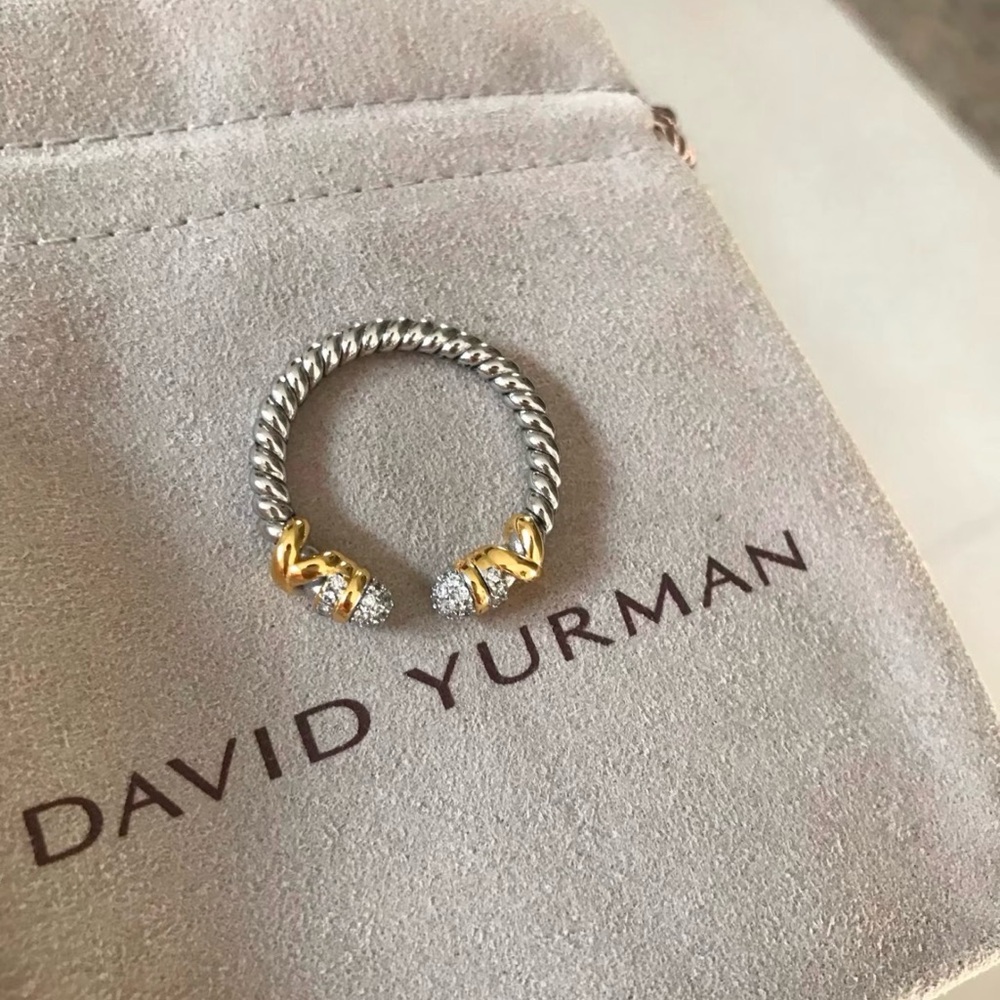 David Yurman Cable Open Ring in Silver with Gold-Terminal Accents